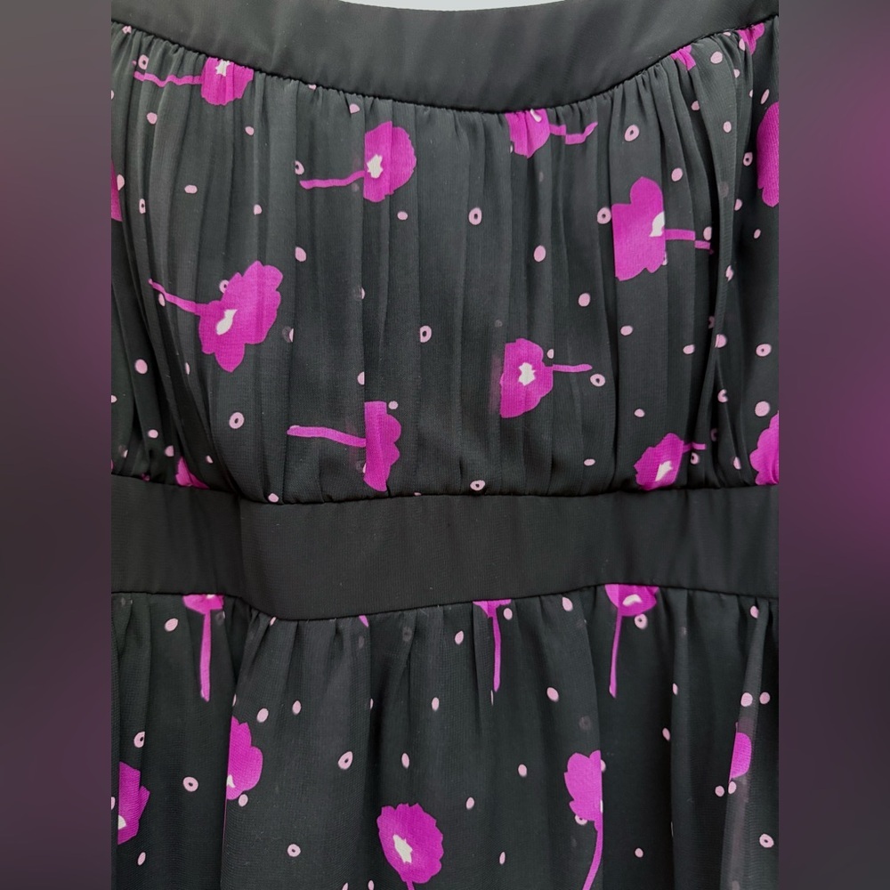 S.L. Fashions Vintage Black & Purple Floral Polka Dot Empire Waist | Dress 20W - Picture 3 of 12